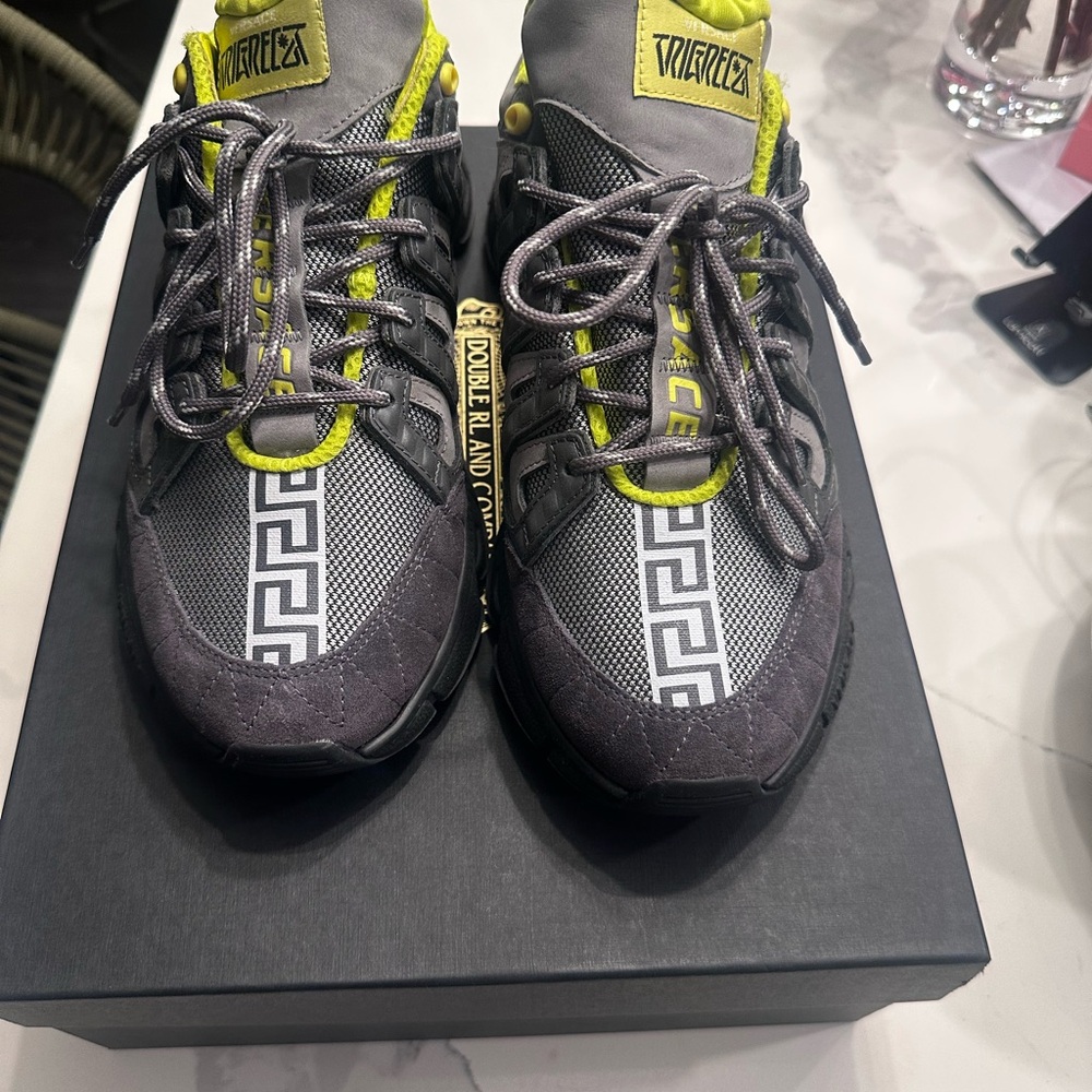 Versace Gray and Yellow Trigreca Low-Top Sneakers